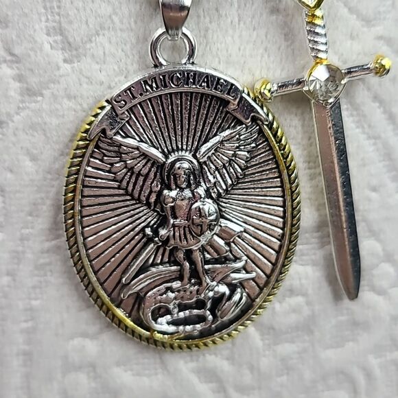 Saint Michael Sword Protection Archangel Necklace Pendant Religious Jewelry - Picture 8 of 11